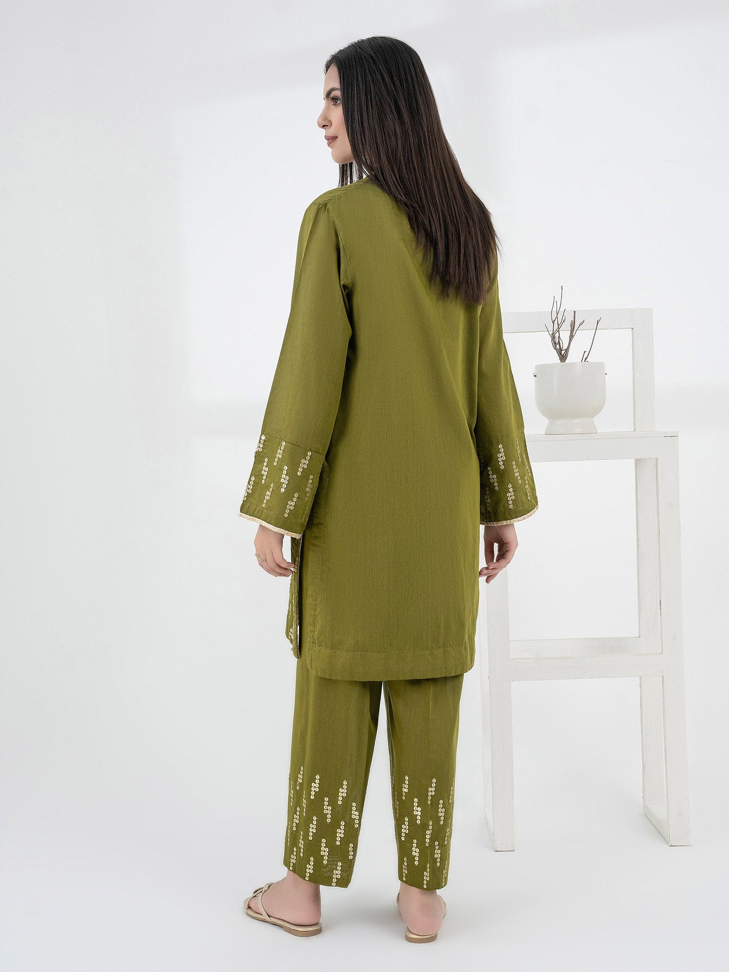 2 Piece Raw Silk Suit-Embellished (Pret)