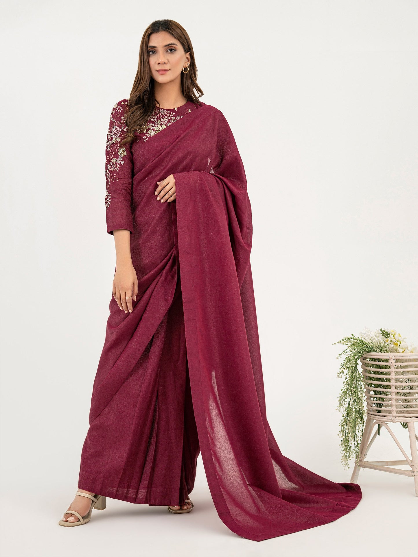 3 Piece Lawn Saree-Embroidered (Pret)