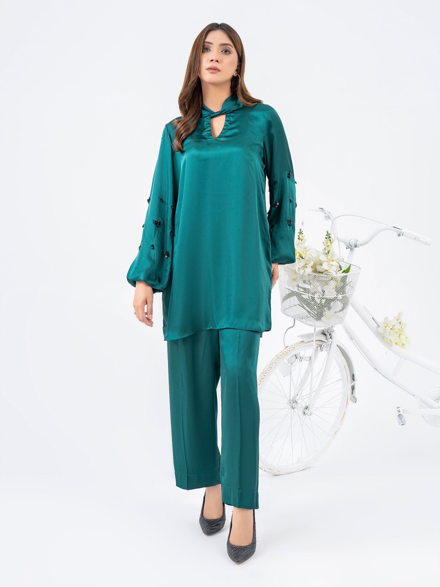 2 Piece Silk Suit-Embellished (Pret)