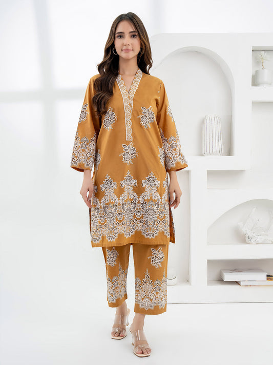 2 Piece Cambric Suit-Paste Print (Pret)