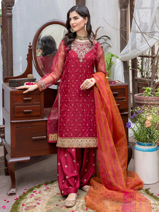 3 Piece Organza Suit-Embroidered (Pret)