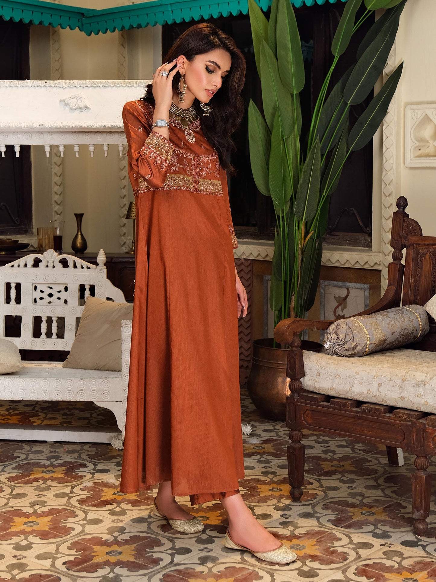 2 Piece Raw Silk Suit-Embroidered (Pret)