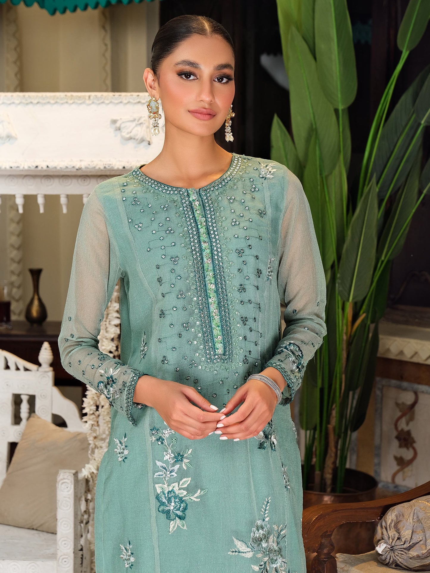 2 Piece Net Suit-Embroidered (Pret)