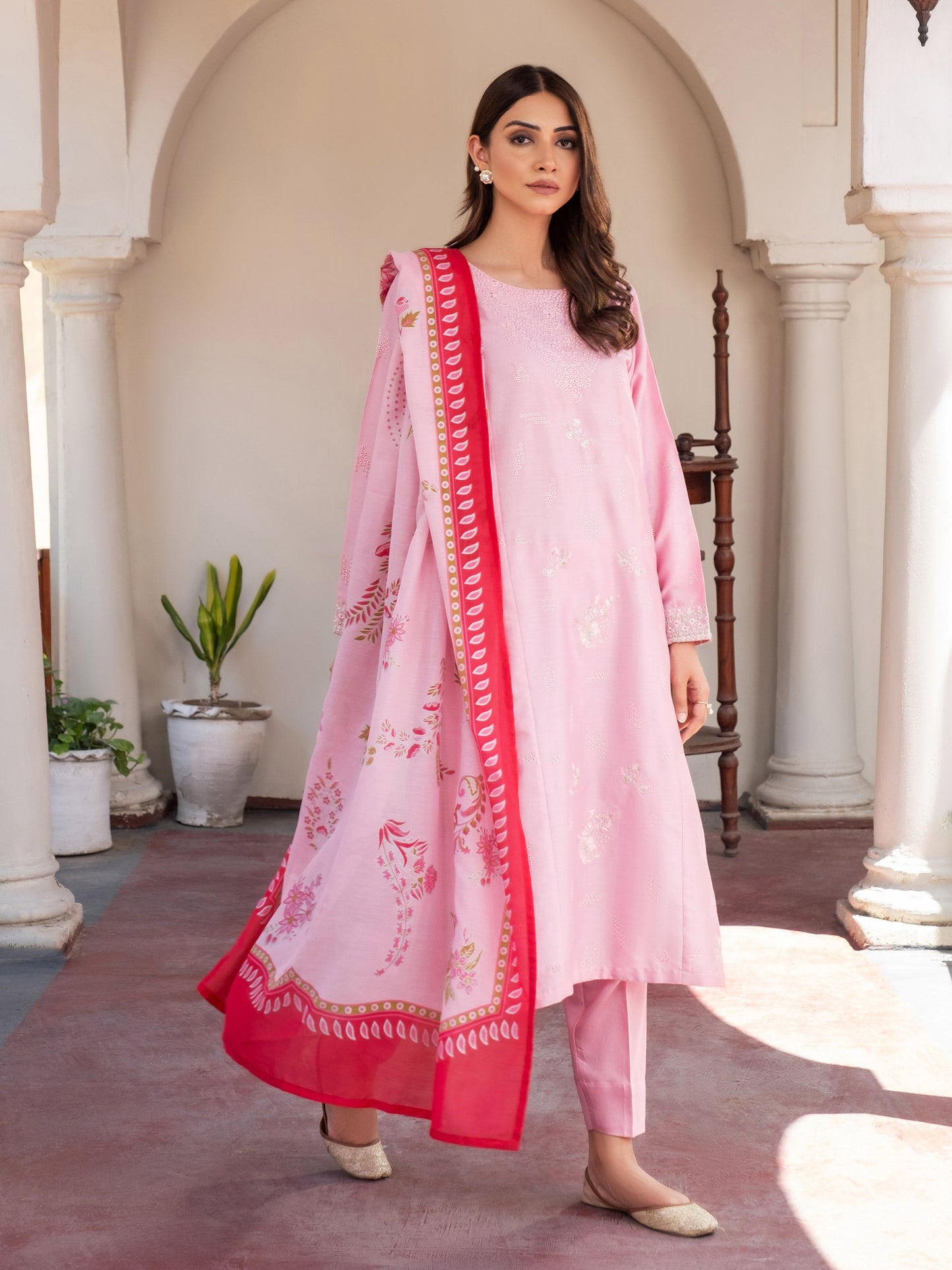 3 Piece Satin Suit- Embroidered (Pret)