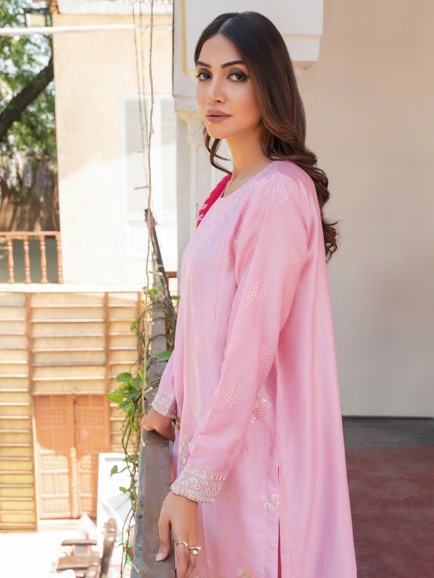 3 Piece Satin Suit- Embroidered (Pret)