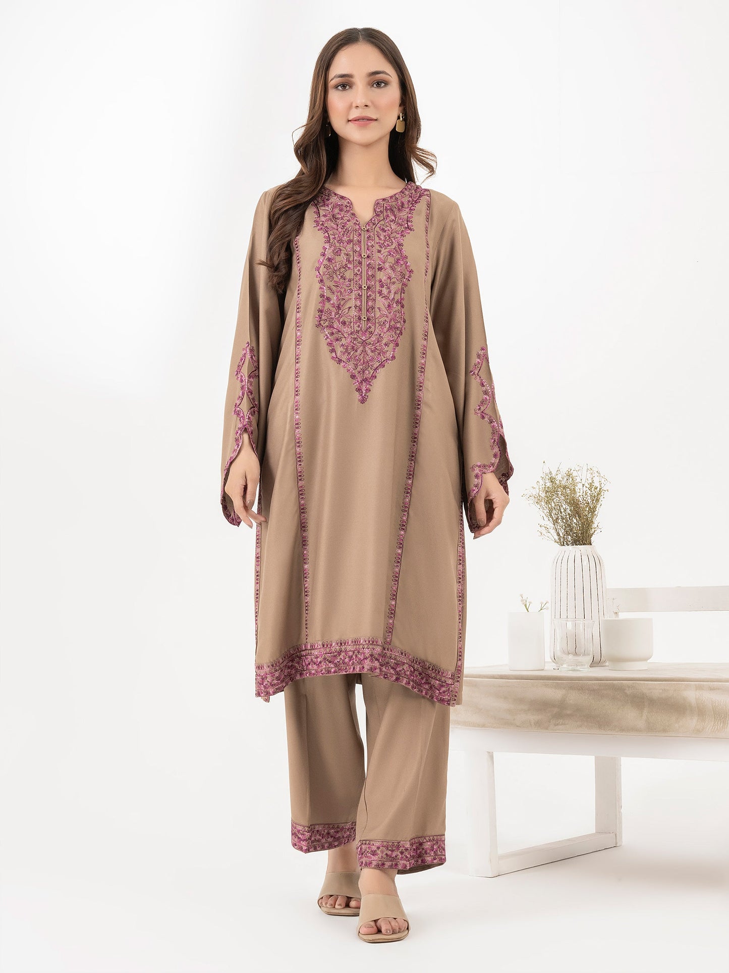 2 Piece Crepe Suit-Embroidered (Pret)