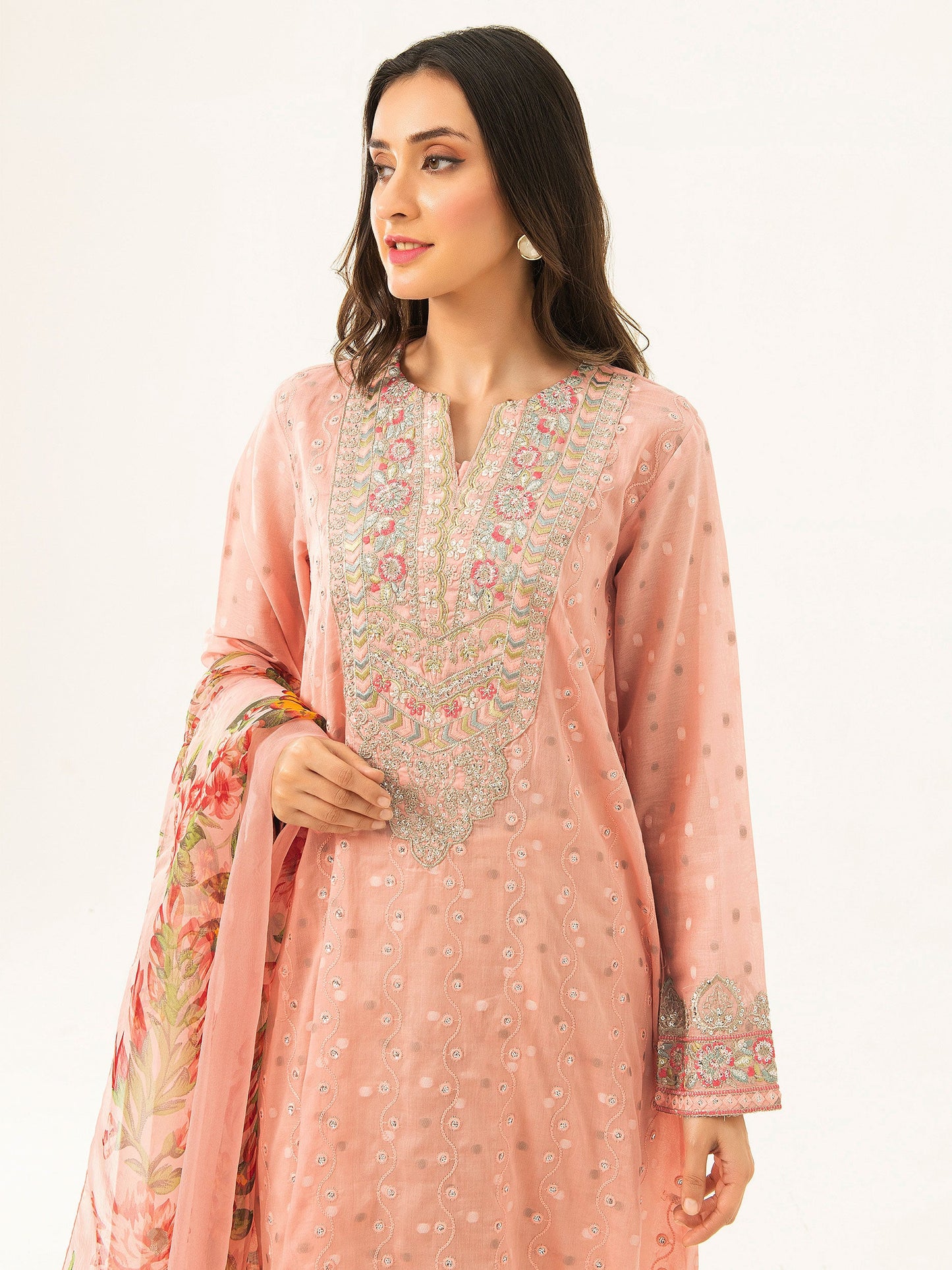 2 Piece Jacquard Suit-Embroidered (Pret)