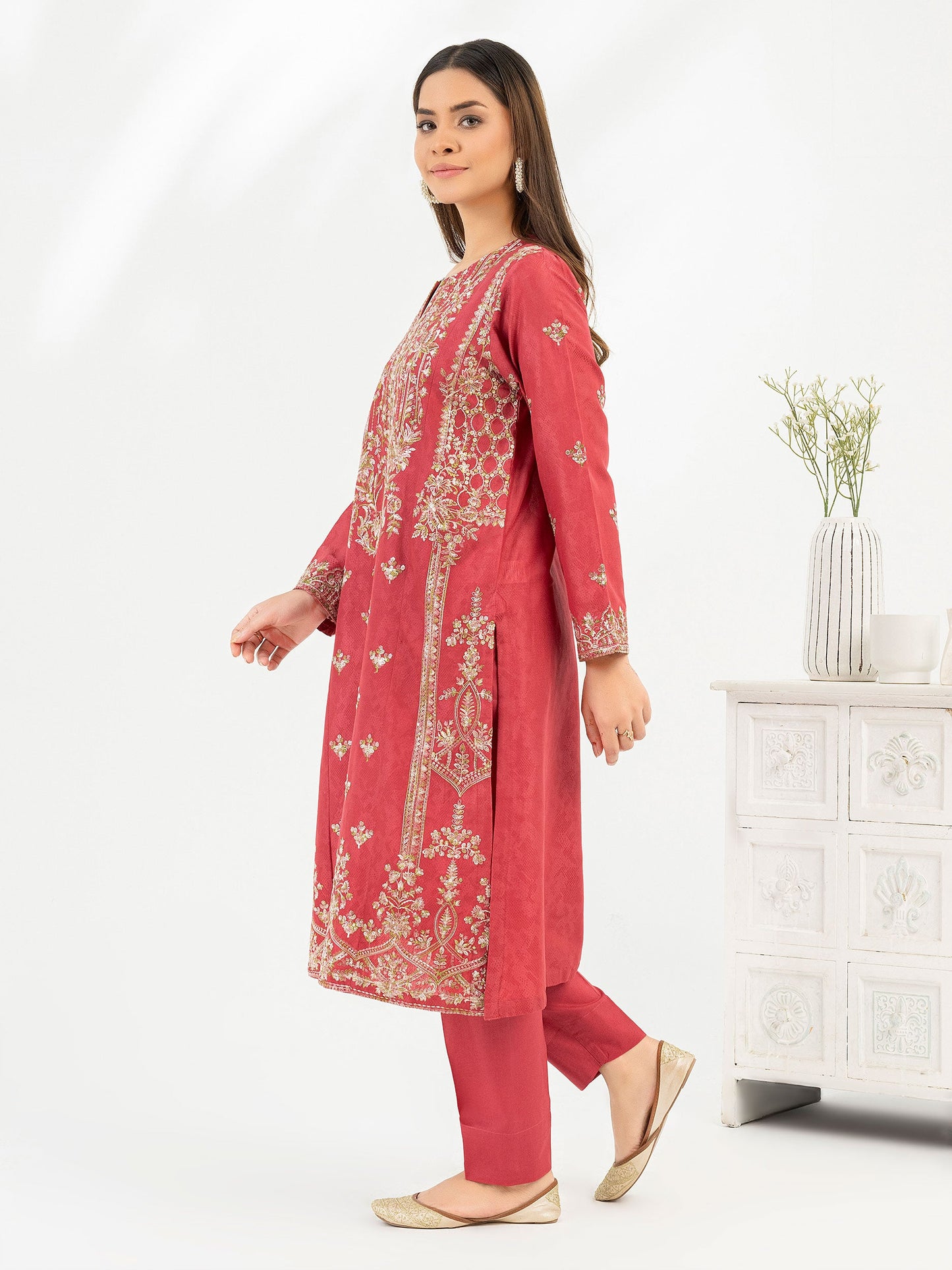 2 Piece Jacquard Suit-Embroidered (Pret)