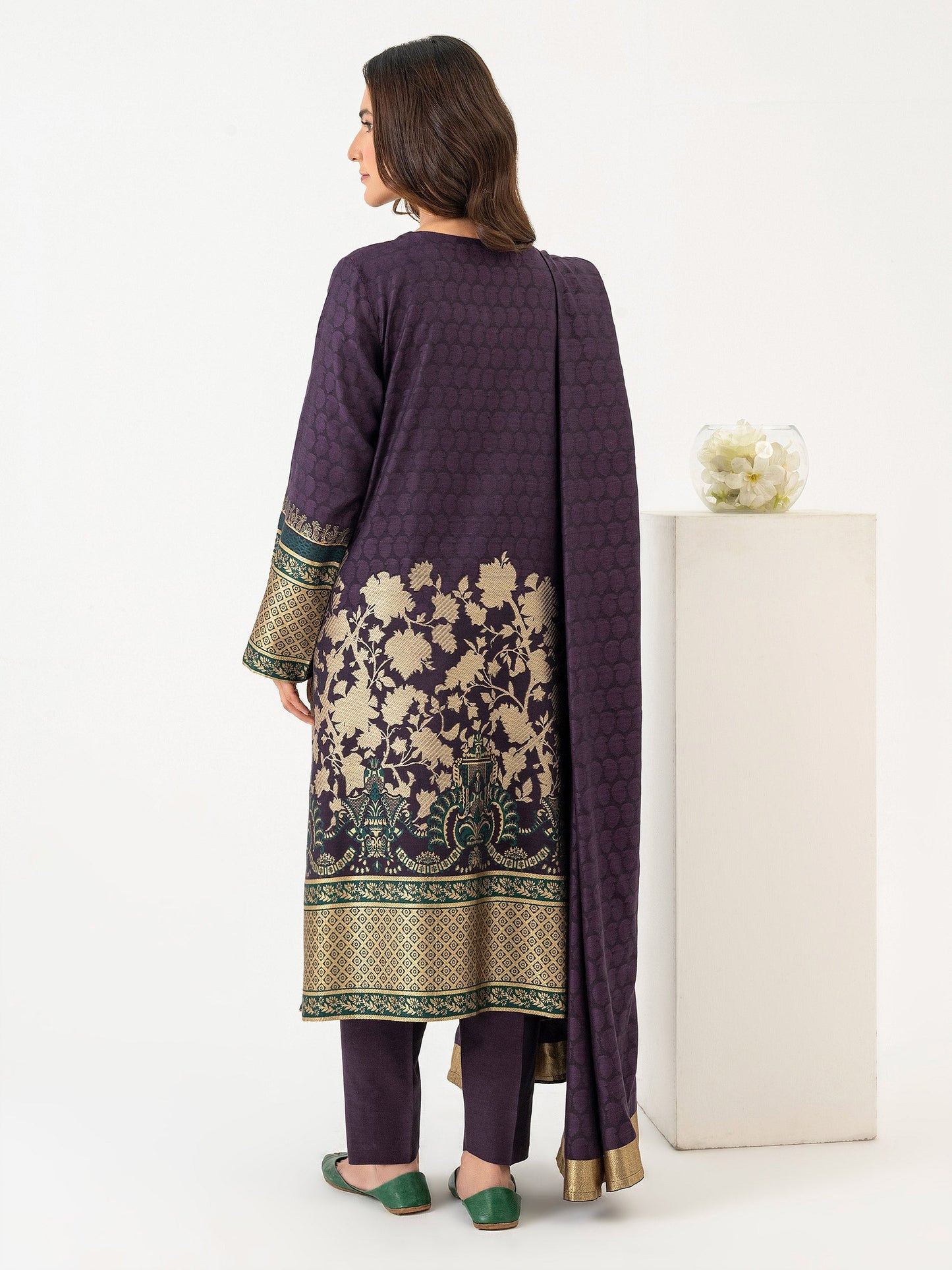 3 Piece Jacquard Suit-Embroidered (Pret)