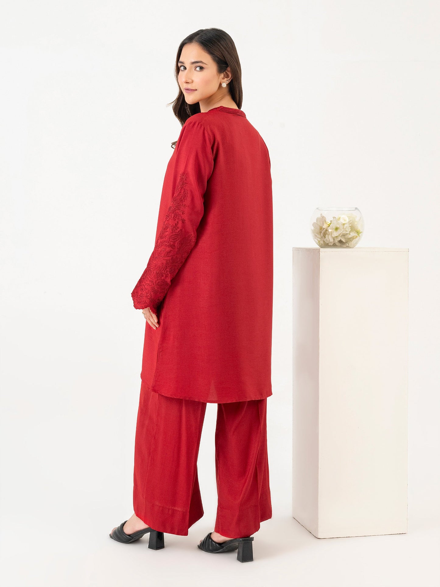 2 Piece Raw Silk Suit-Embroidered (Pret)