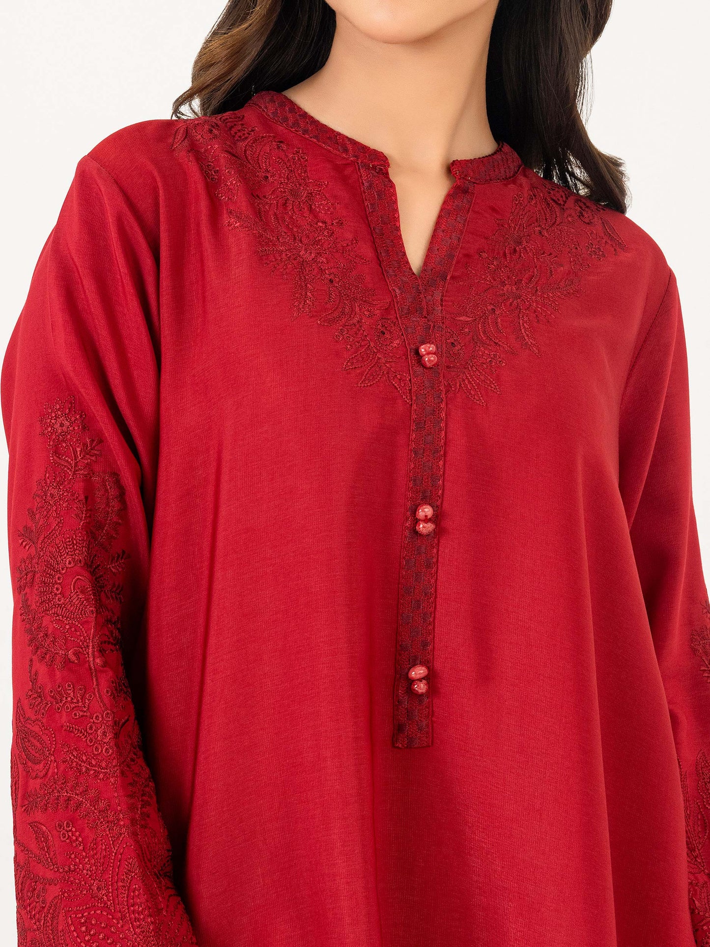 2 Piece Raw Silk Suit-Embroidered (Pret)