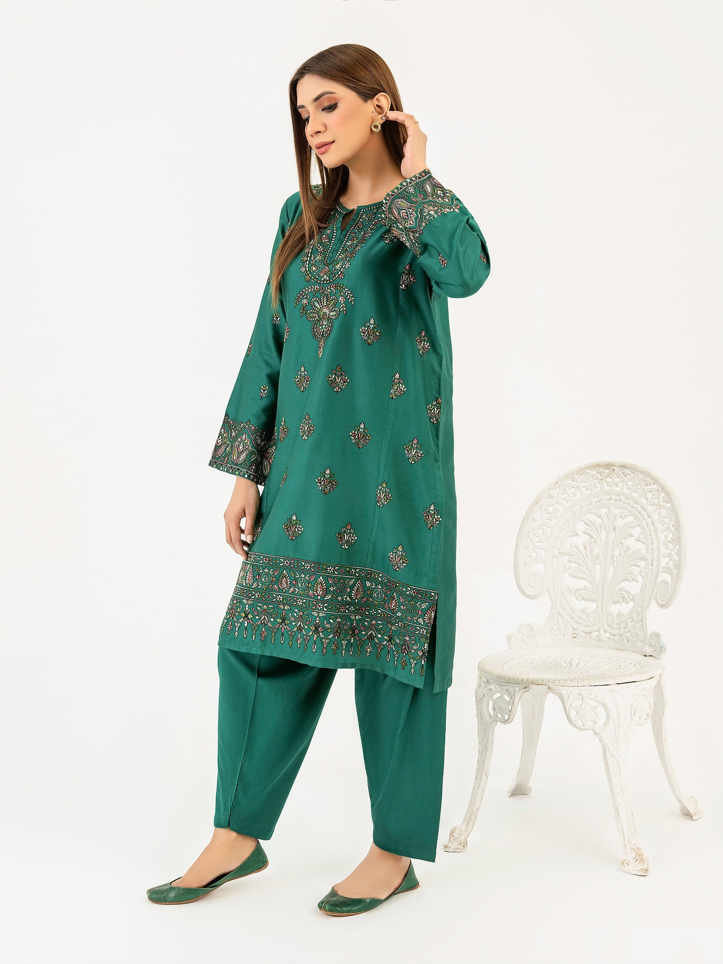 2 Piece Satin Suit-Embroidered(Pret)