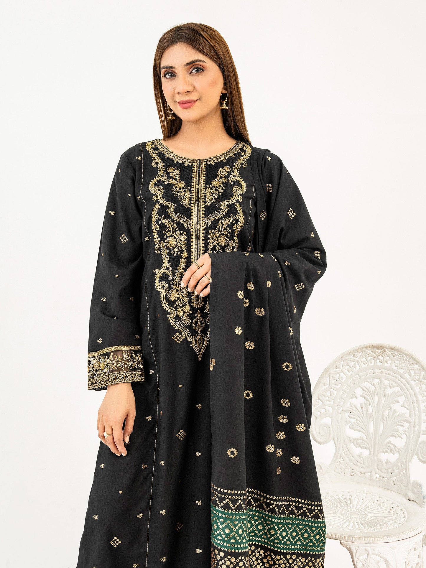 3 Piece Jacquard Suit-Embroidered(Pret)