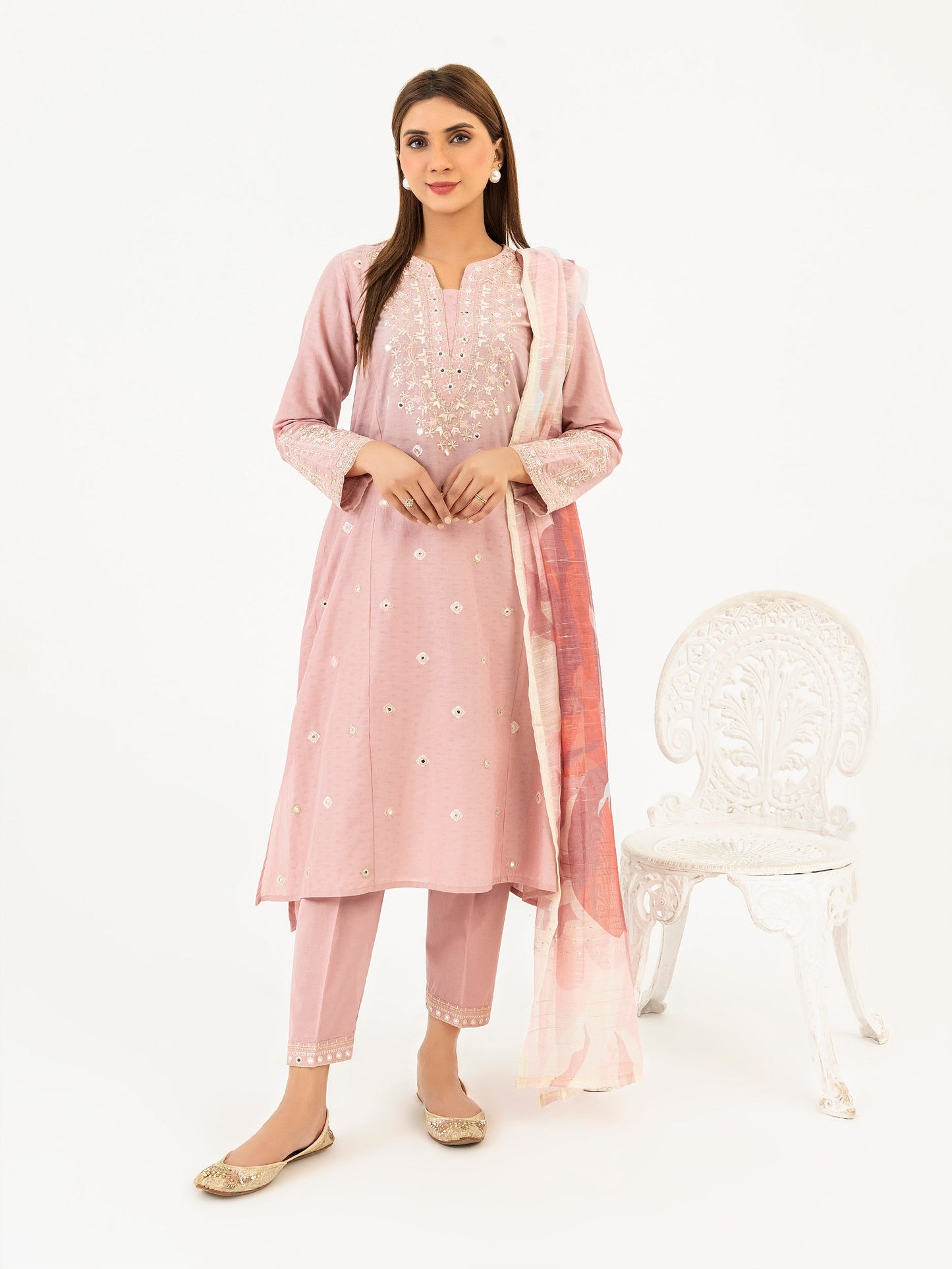 3 Piece Jacquard Suit-Embroidered (Pret)