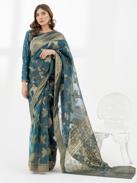 3 Piece Cambric Saree-Embroidered (Pret)