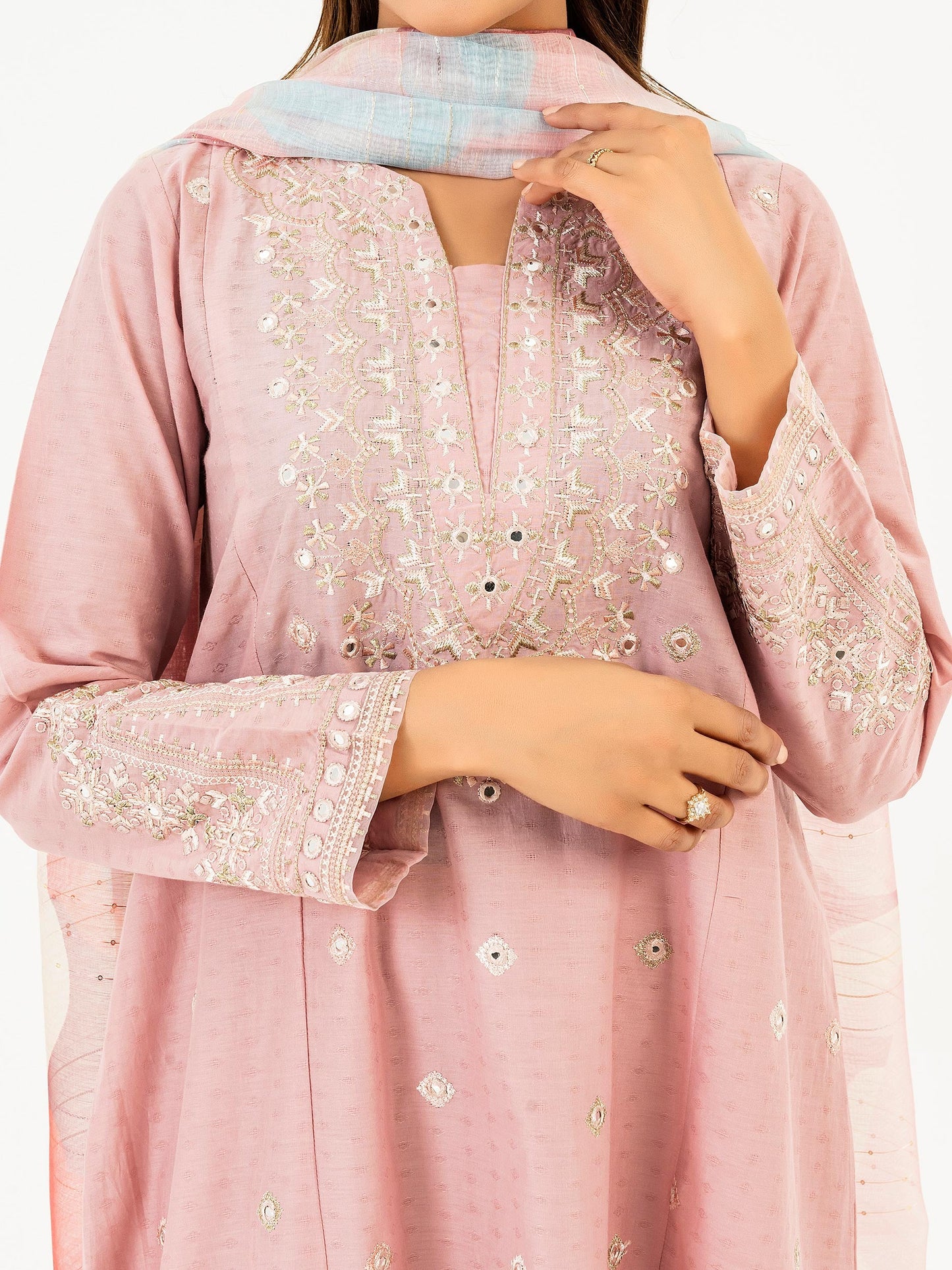 3 Piece Jacquard Suit-Embroidered (Pret)