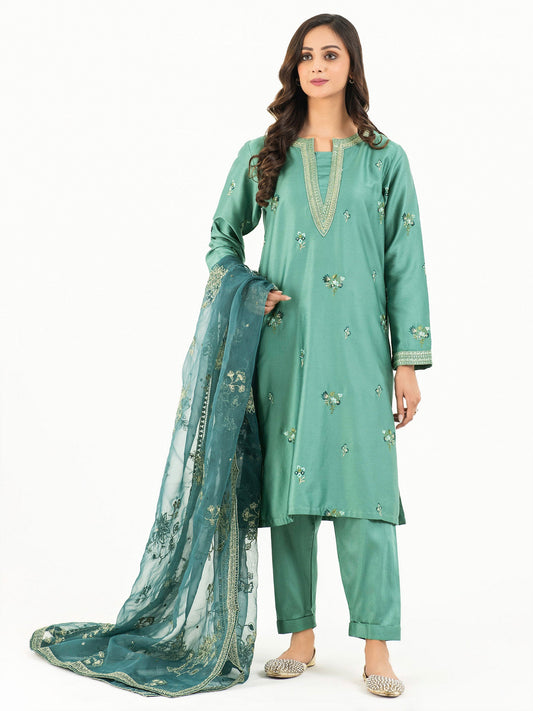 3 Piece Satin Suit-Embellished (Pret)