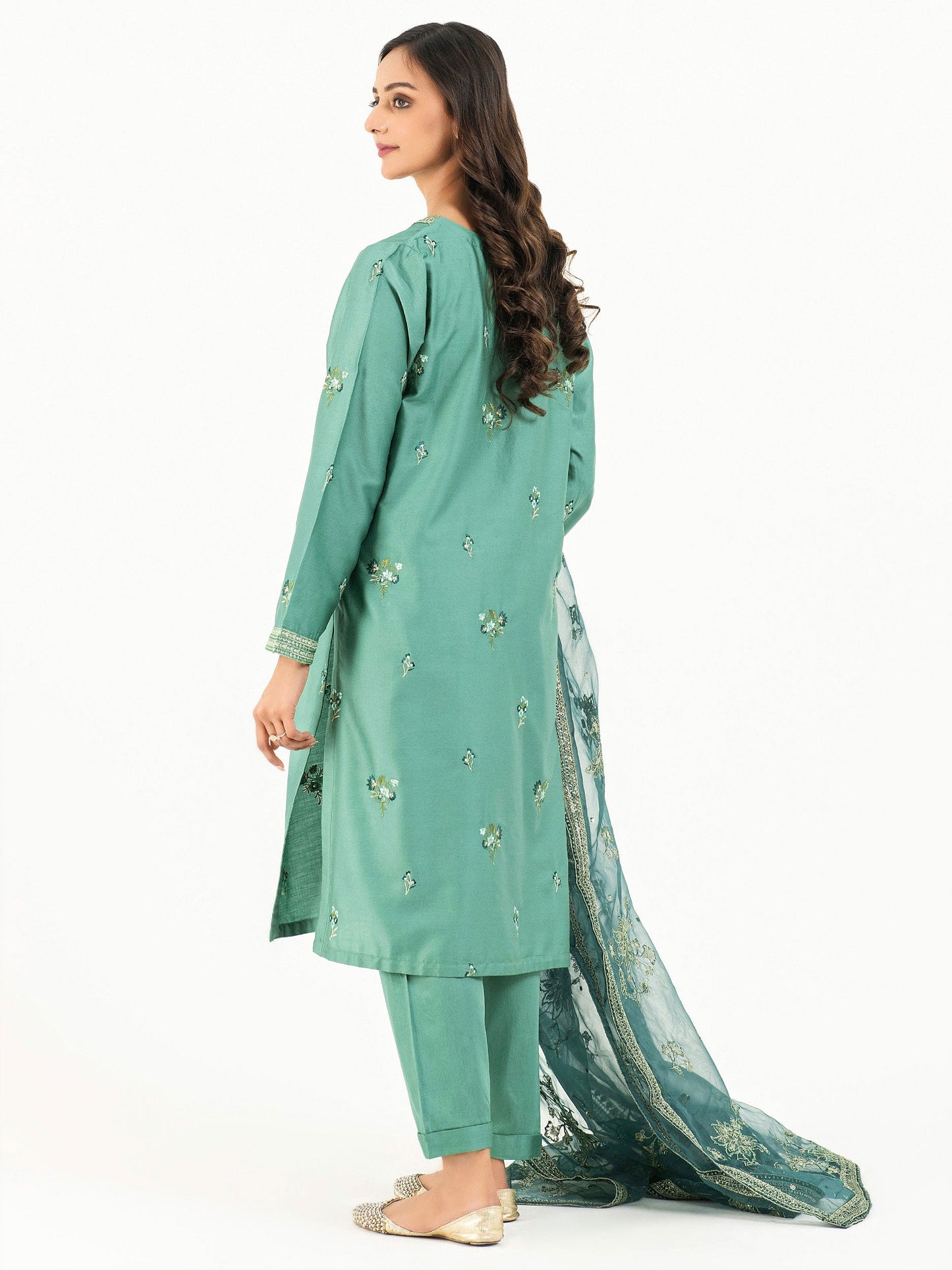 3 Piece Satin Suit-Embellished (Pret)