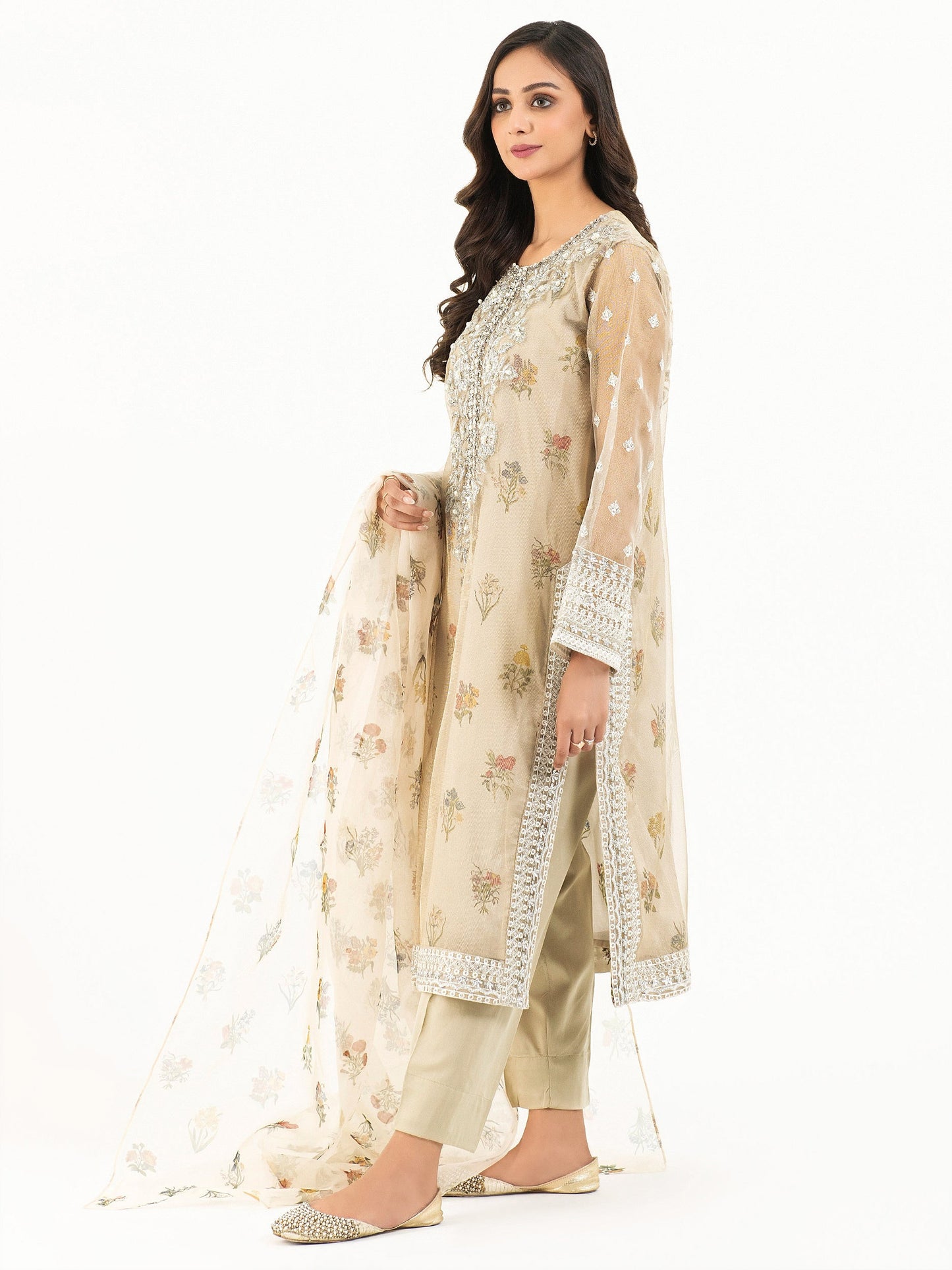 3 Piece Zari Net Suit-Embellished (Pret)