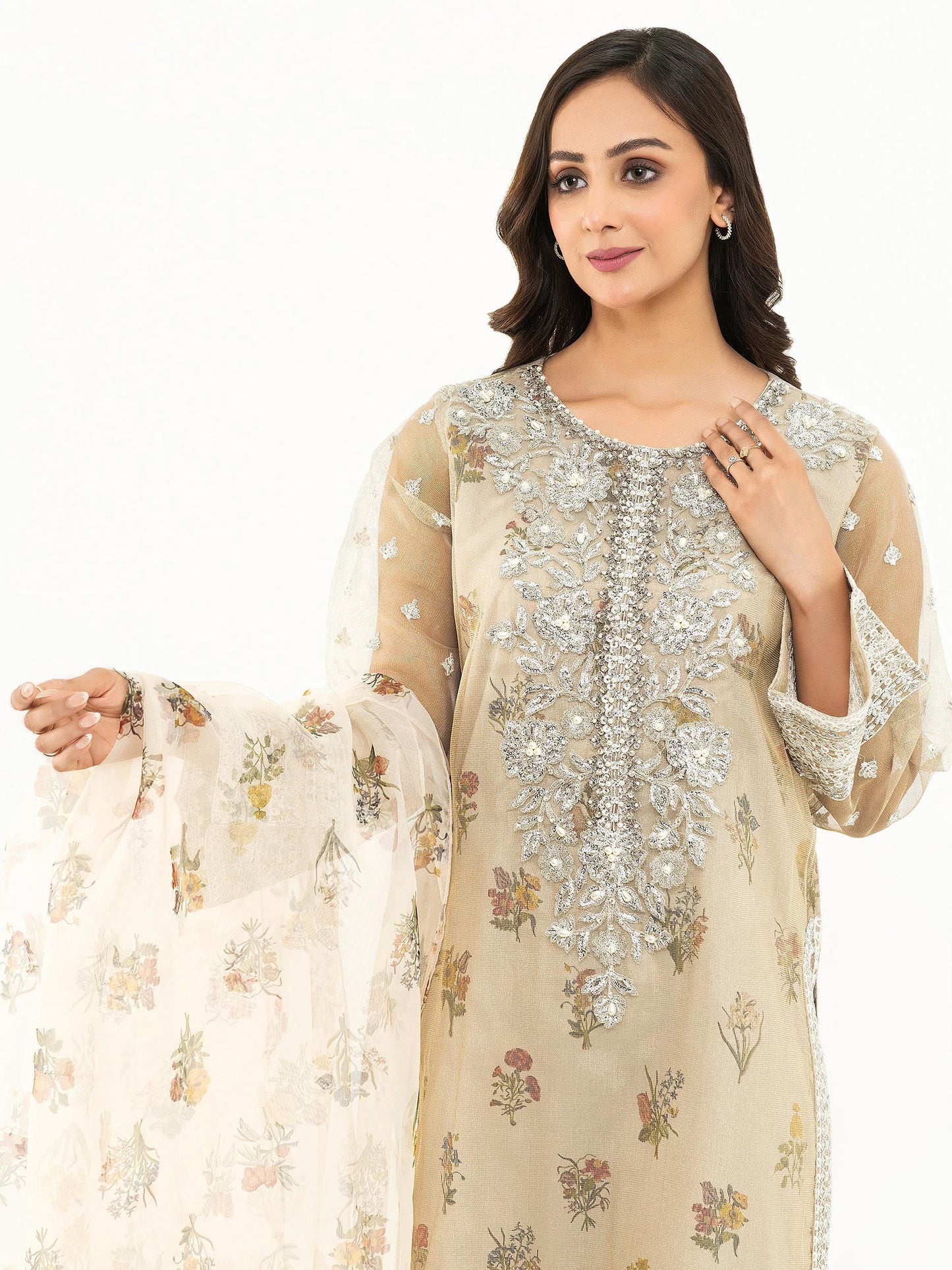 3 Piece Zari Net Suit-Embellished (Pret)