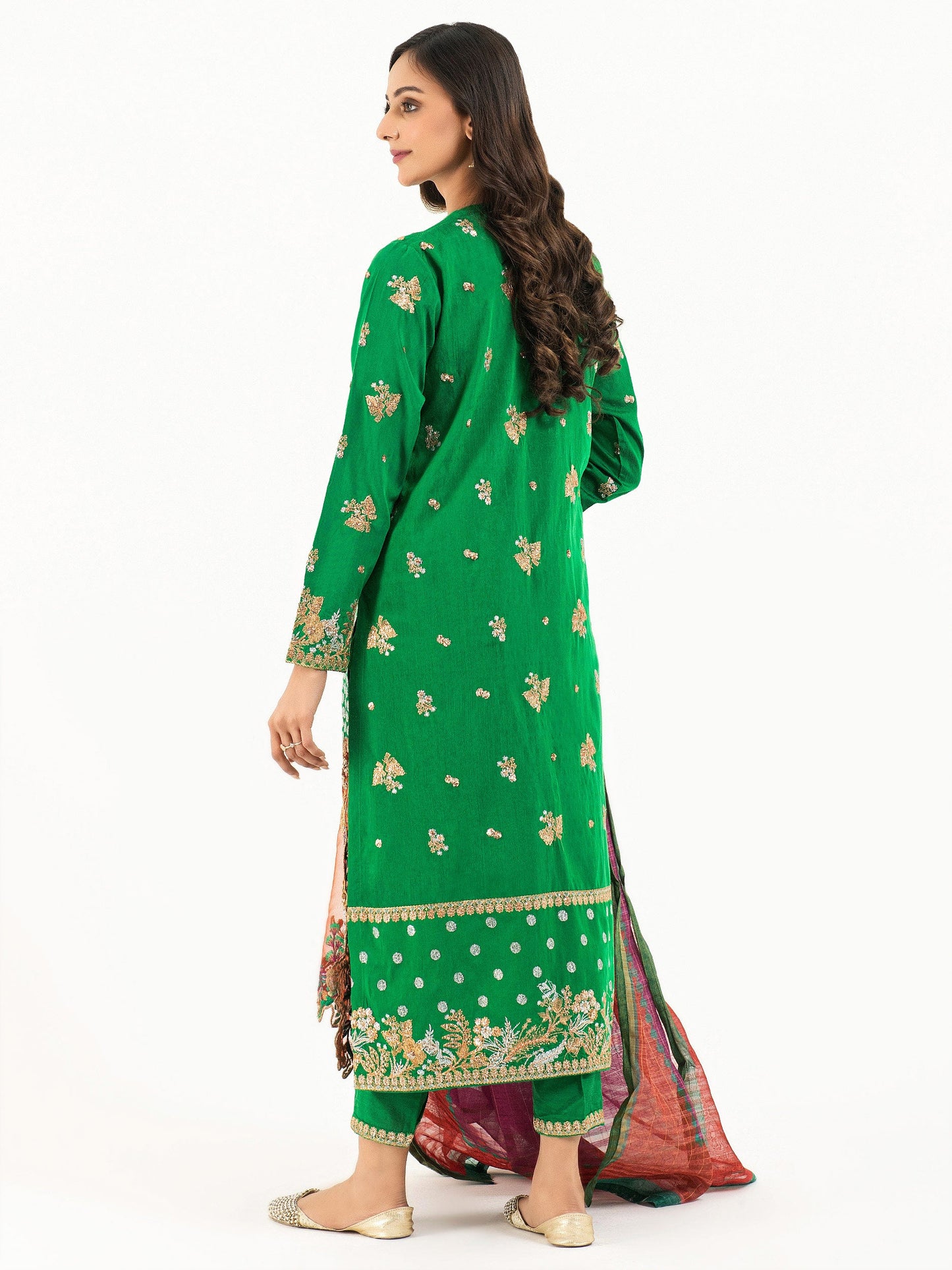 3 Piece Raw Silk Suit-Embellished (Pret)