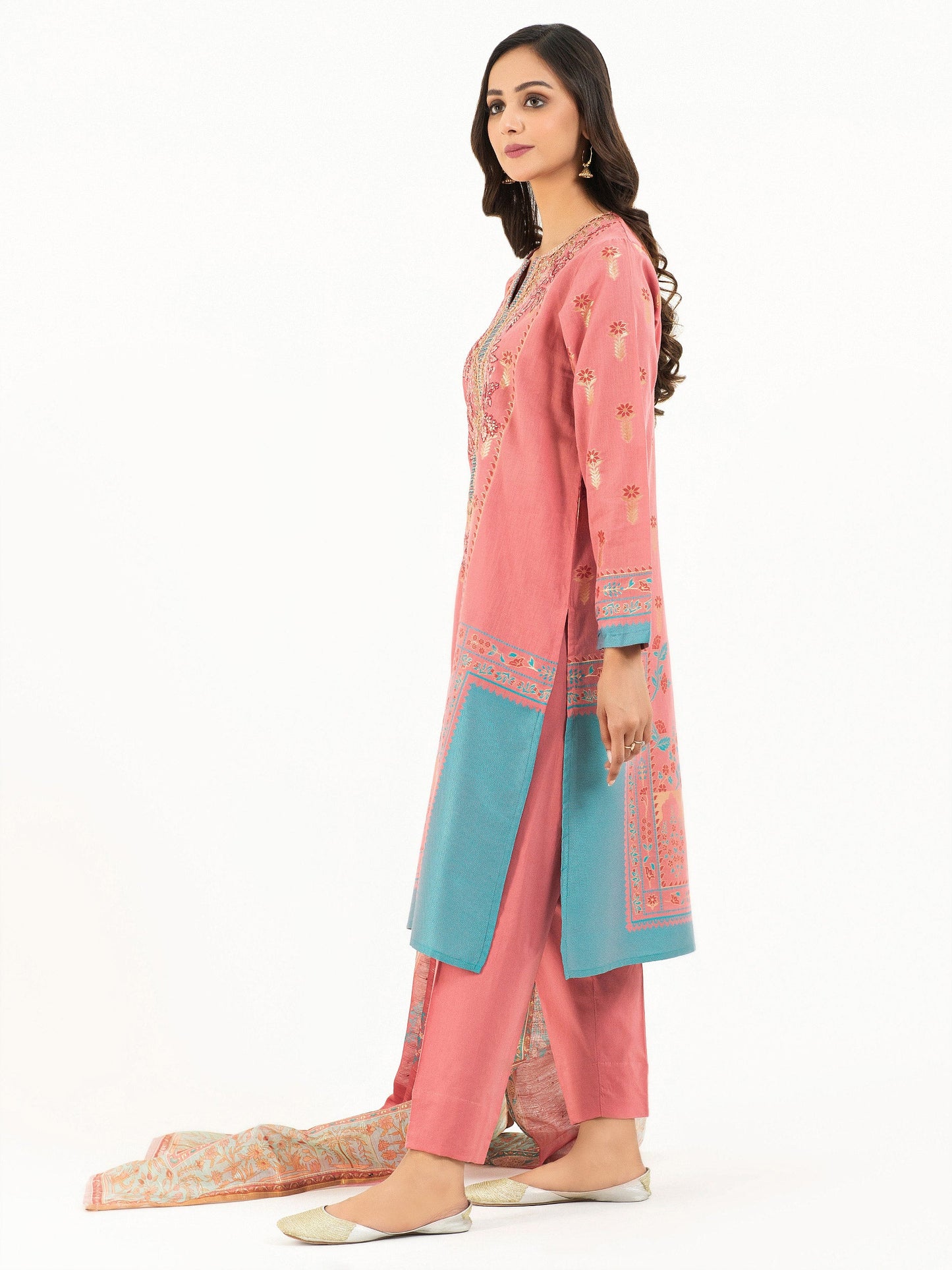 3 Piece Jacquard Suit-Embroidered (Pret)