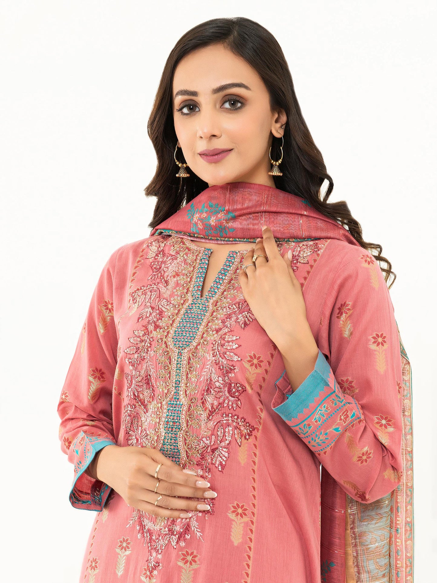 3 Piece Jacquard Suit-Embroidered (Pret)