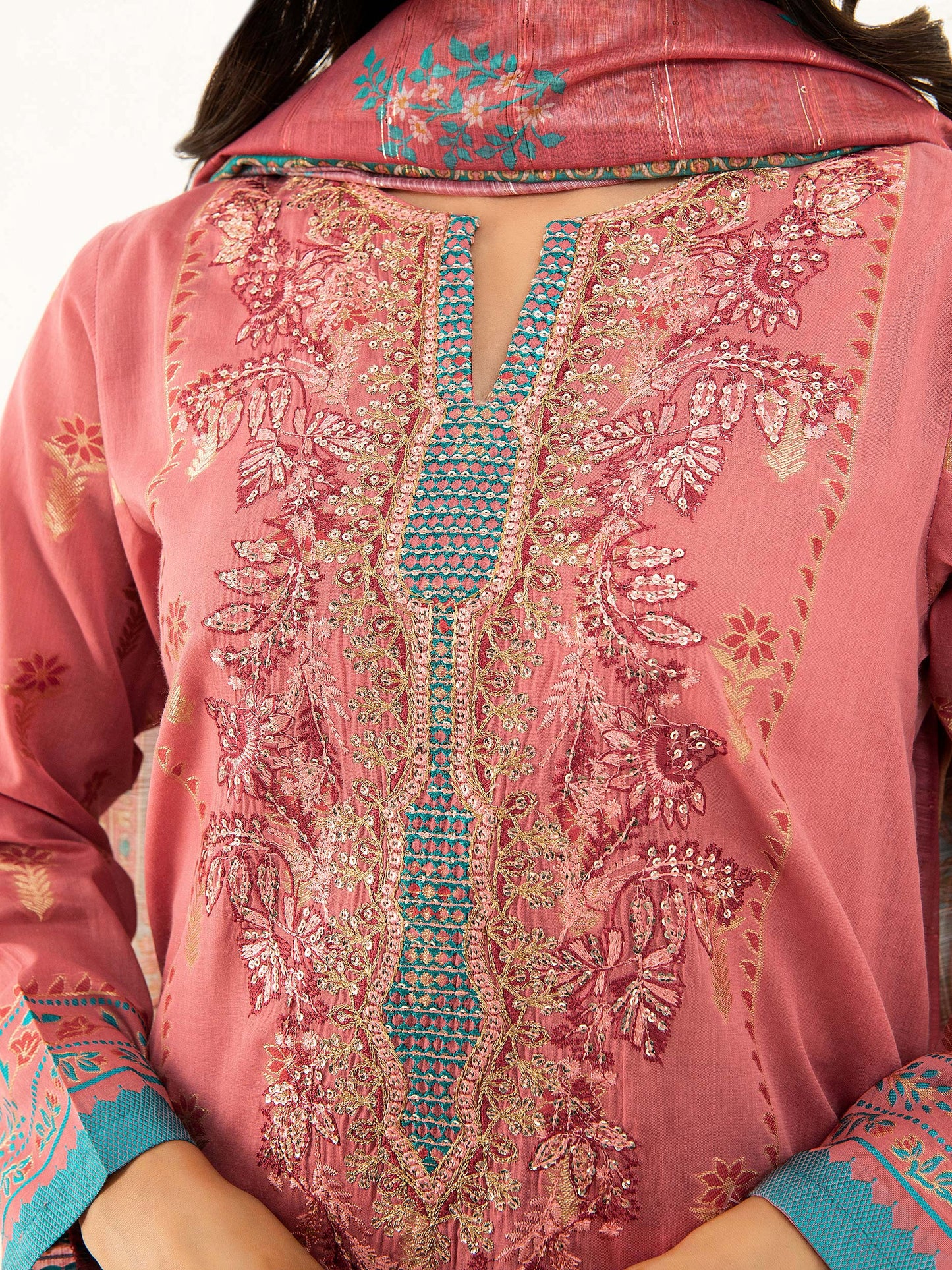 3 Piece Jacquard Suit-Embroidered (Pret)