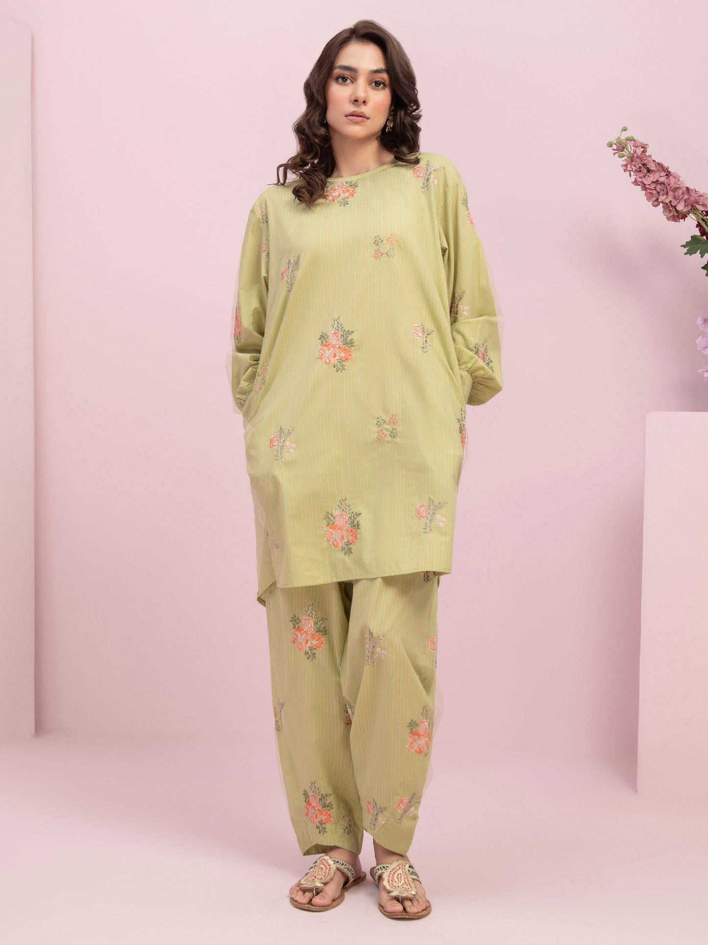 2 Piece Yarn Dyed Suit-Embroidered (Pret)