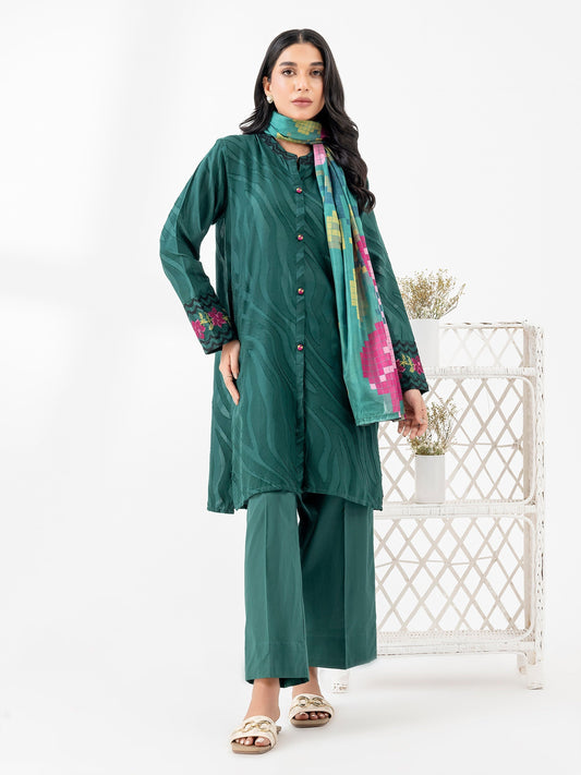 3 Piece Jacquard Suit-Embroidered (Pret)