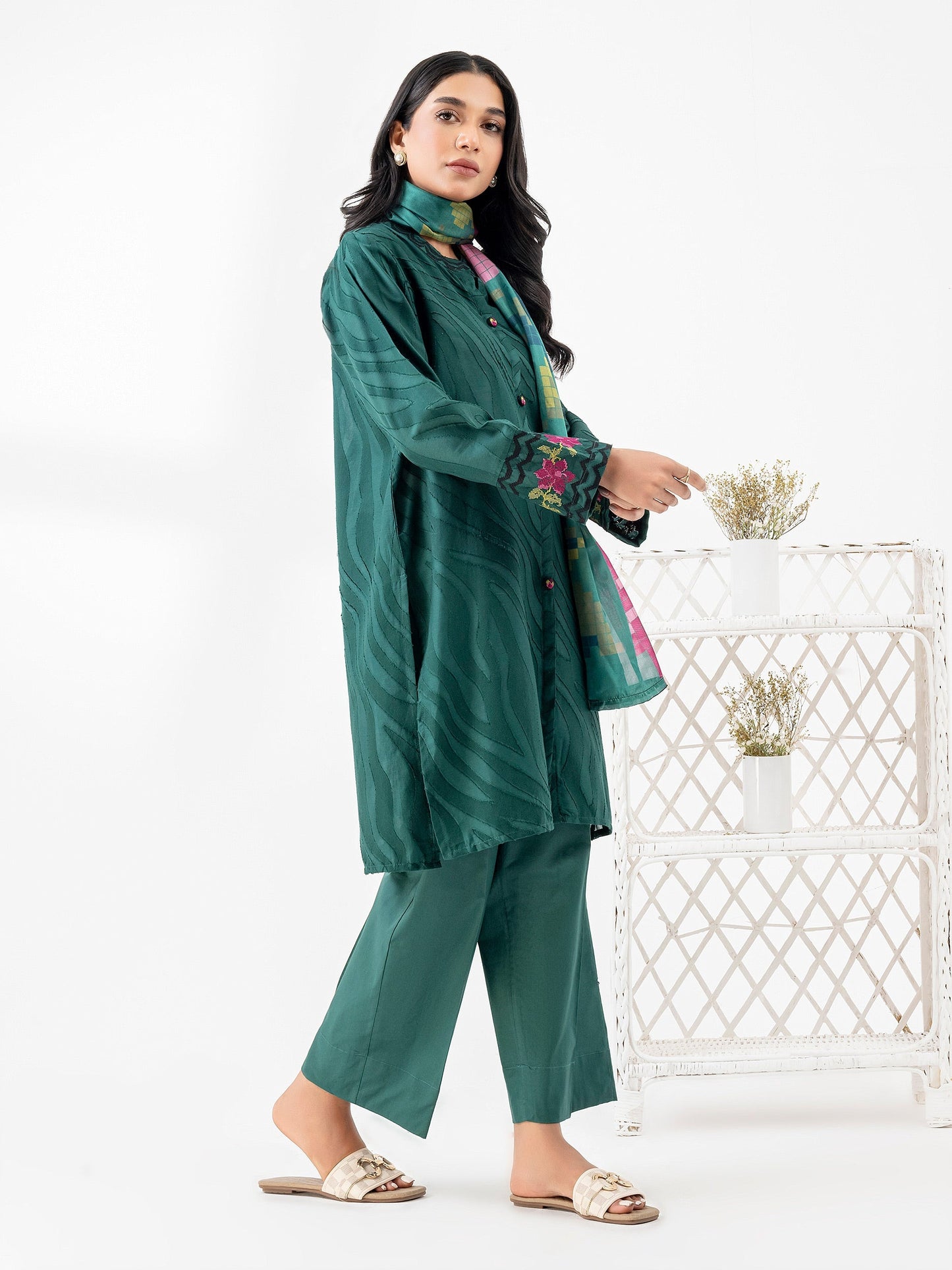 3 Piece Jacquard Suit-Embroidered (Pret)