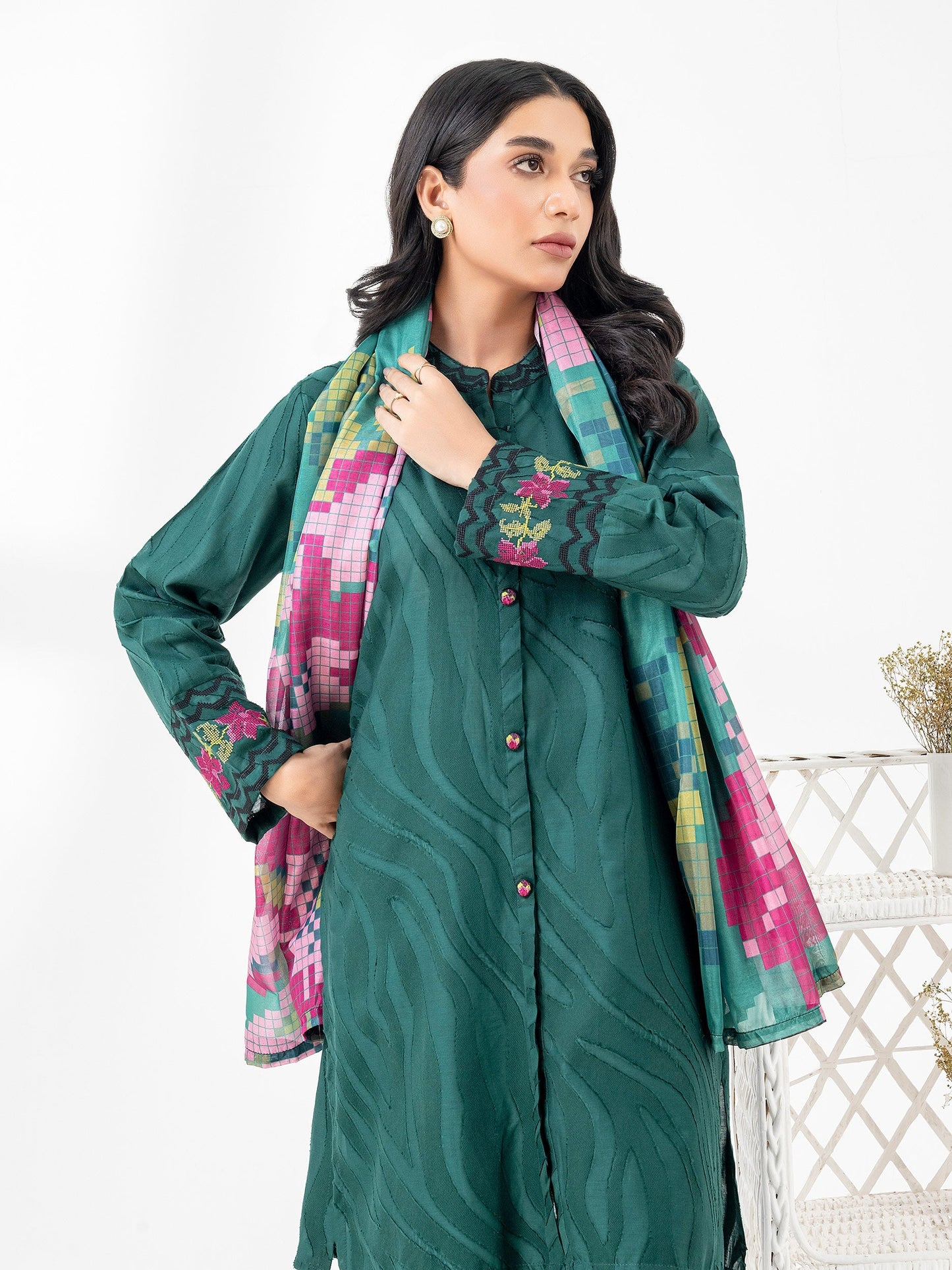 3 Piece Jacquard Suit-Embroidered (Pret)