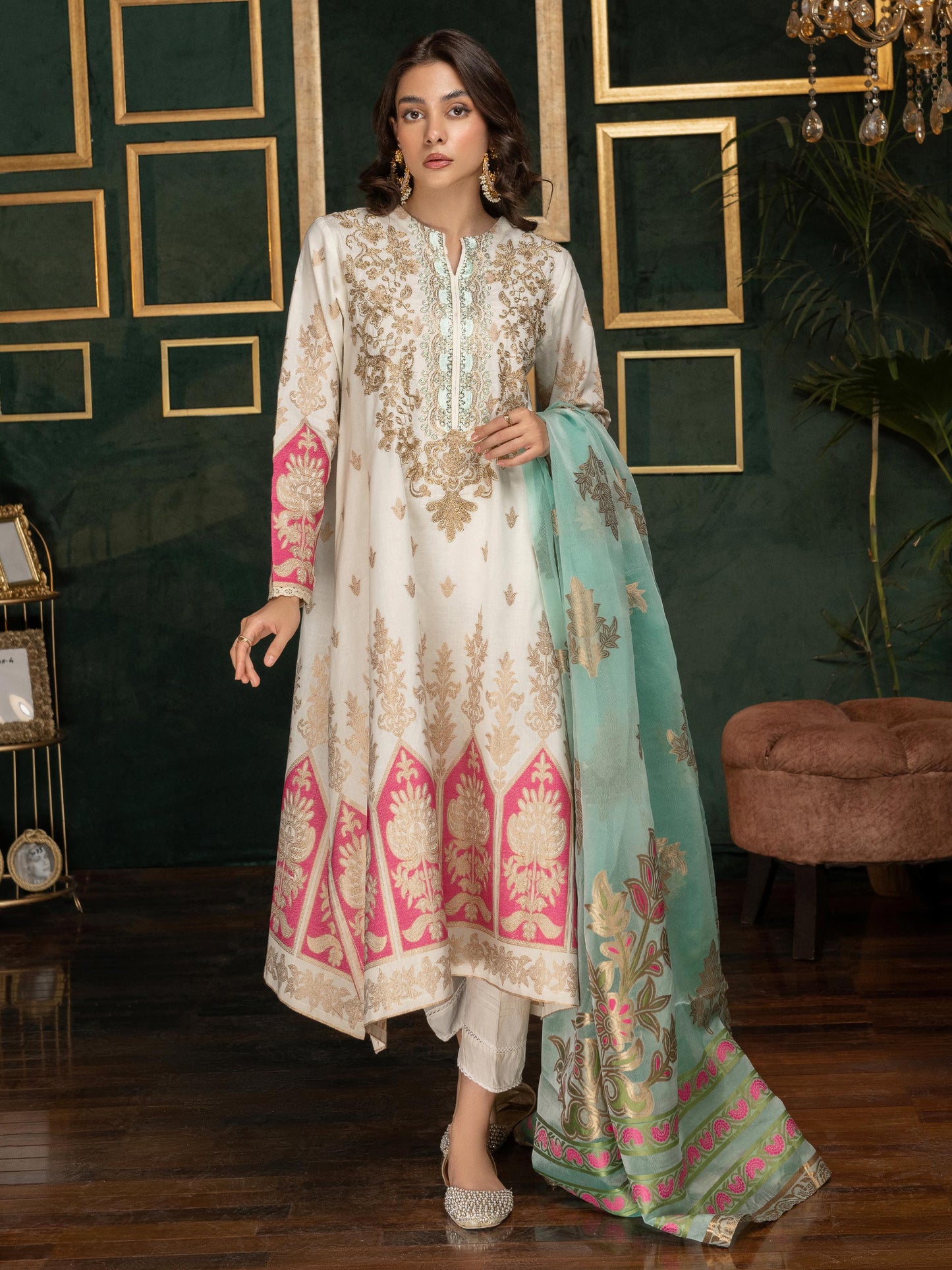 2 Piece Jacquard Suit-Embroidered (Pret)