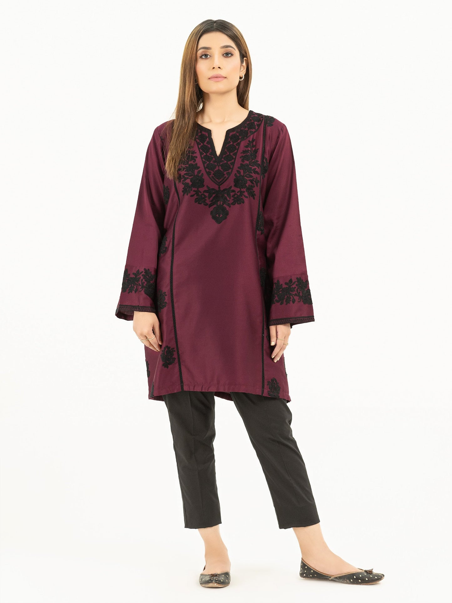 Satin Shirt-Embroidered (Pret)