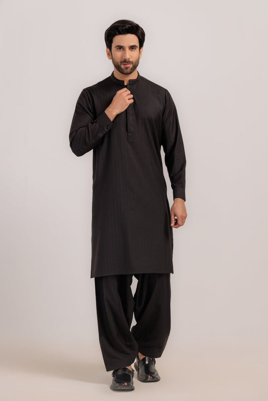 BLACK-DOBBY-KURTA SHALWAR - (KSRW24-028)