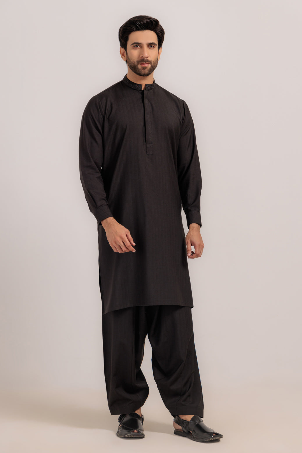 BLACK-DOBBY-KURTA SHALWAR - (KSRW24-028)