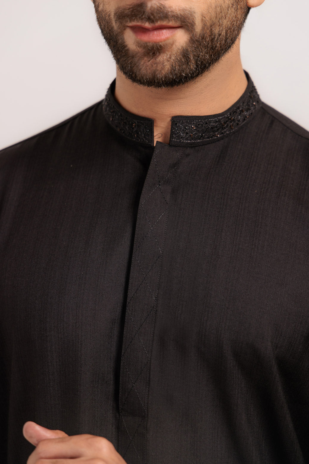 BLACK-DOBBY-KURTA SHALWAR - (KSRW24-028)