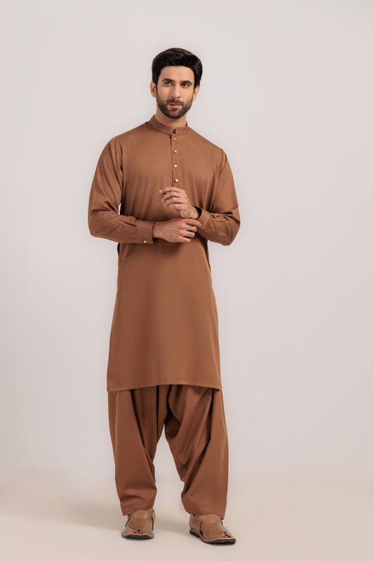 D-BROWN-BLENDED-KURTA SHALWAR - (KSRW24-034)