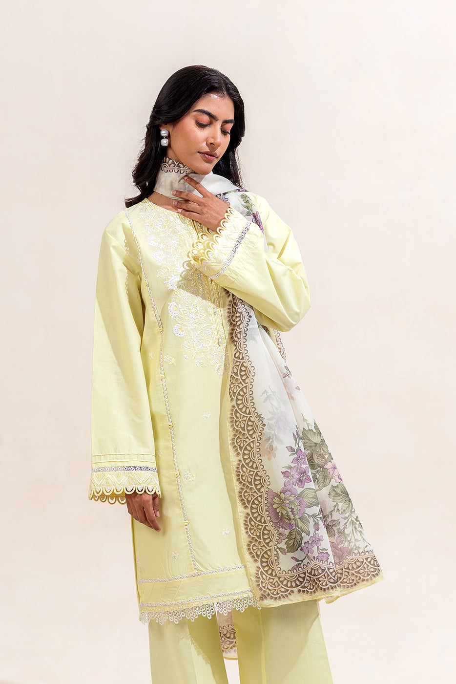 3 PIECE EMBROIDERED LAWN SUIT-LIME CHARM (UNSTITCHED)