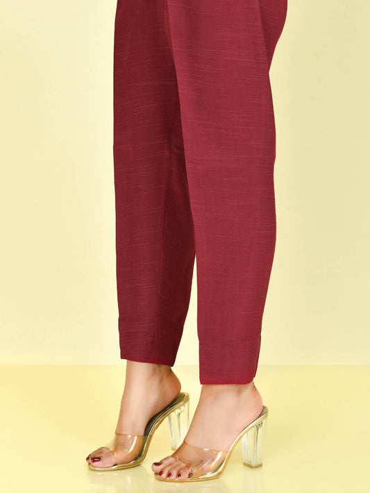 Raw Silk Trouser - Maroon