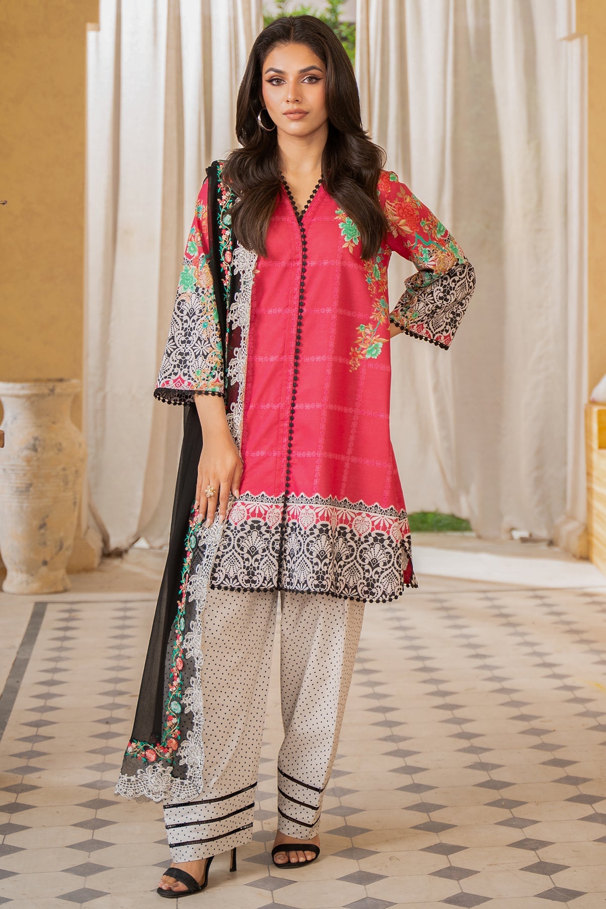 3-PC Unstitched Printed Lawn Shirt with Embroidered Chiffon Dupatta with Trouser AS4-39