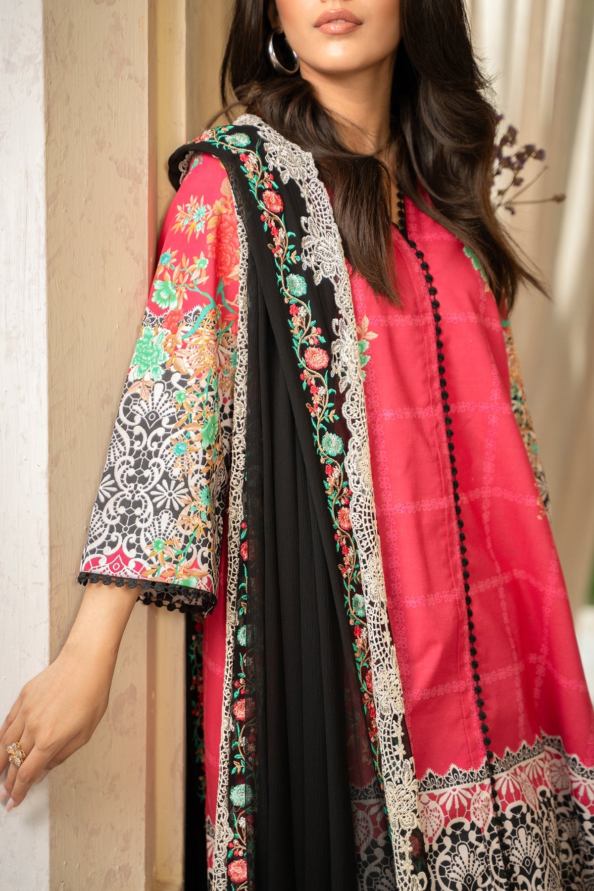 3-PC Unstitched Printed Lawn Shirt with Embroidered Chiffon Dupatta with Trouser AS4-39