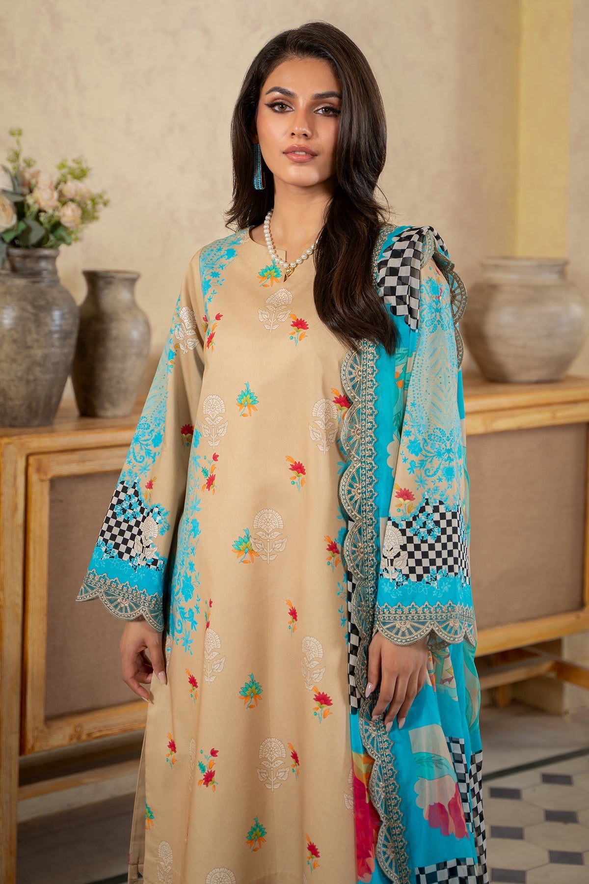 3-PC Unstitched Printed Lawn Shirt with Embroidered Chiffon Dupatta and Trouser AS4-43