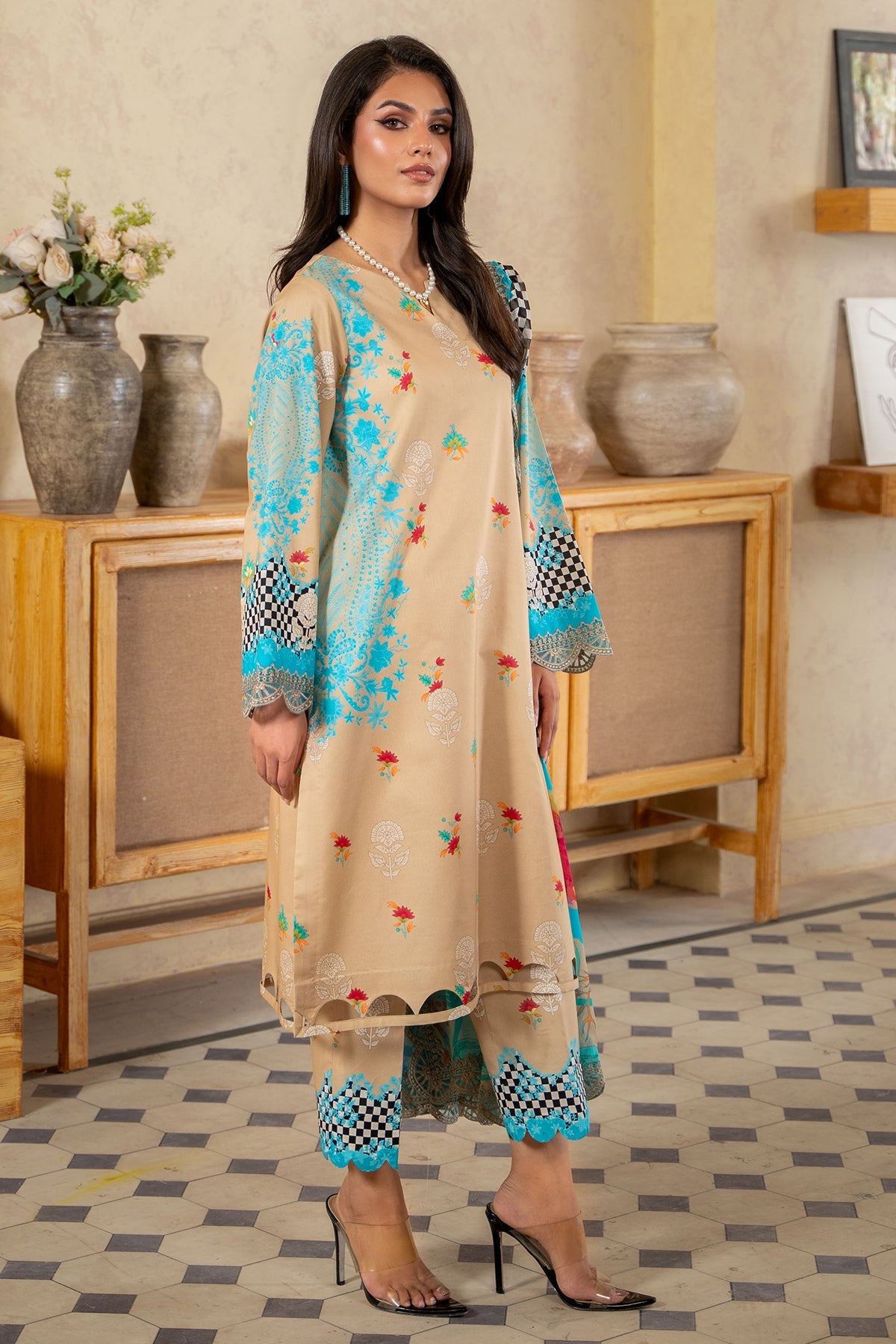 3-PC Unstitched Printed Lawn Shirt with Embroidered Chiffon Dupatta and Trouser AS4-43