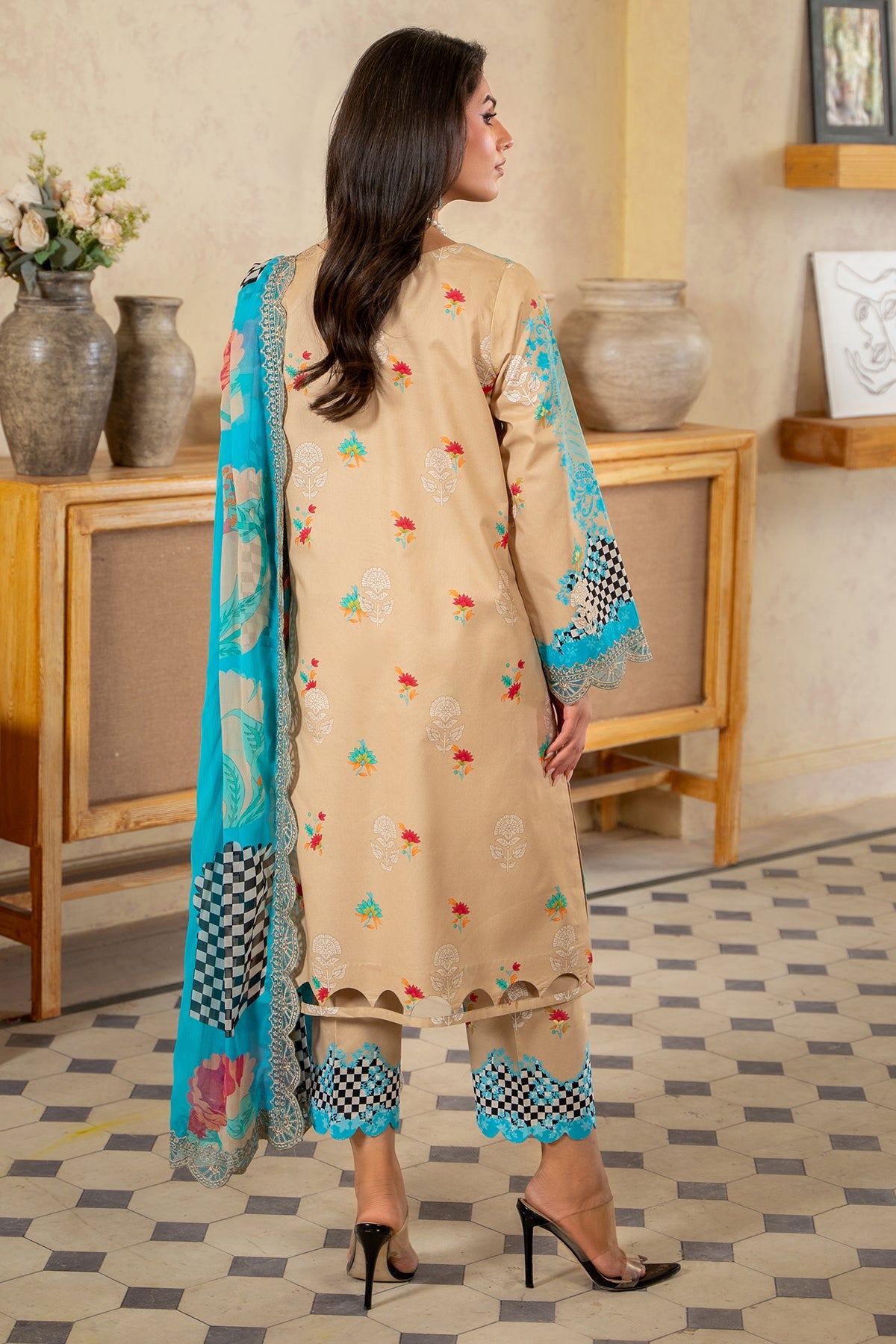 3-PC Unstitched Printed Lawn Shirt with Embroidered Chiffon Dupatta and Trouser AS4-43