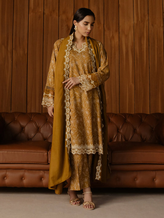 Unstitched Golden Embroidered Marina Twill 3 Piece - EWU24V14-30178-3P