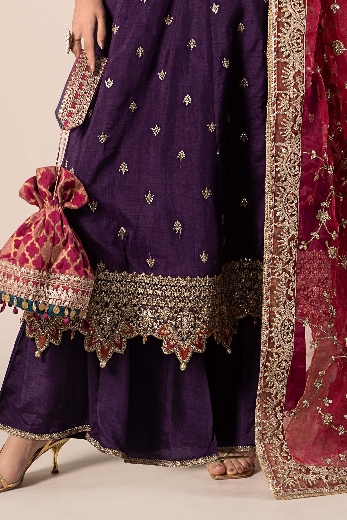 3 Piece Embroidered Raw Silk Suit | SF-EF25-02