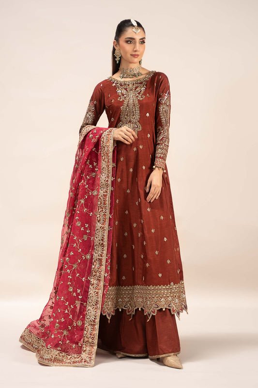 3 Piece Embroidered Raw Silk Suit | SF-EF25-02