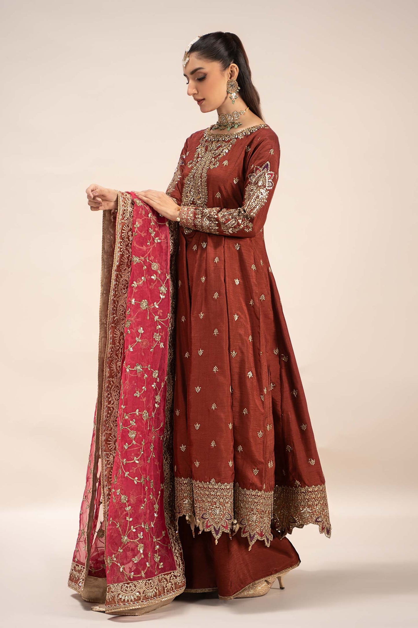 3 Piece Embroidered Raw Silk Suit | SF-EF25-02