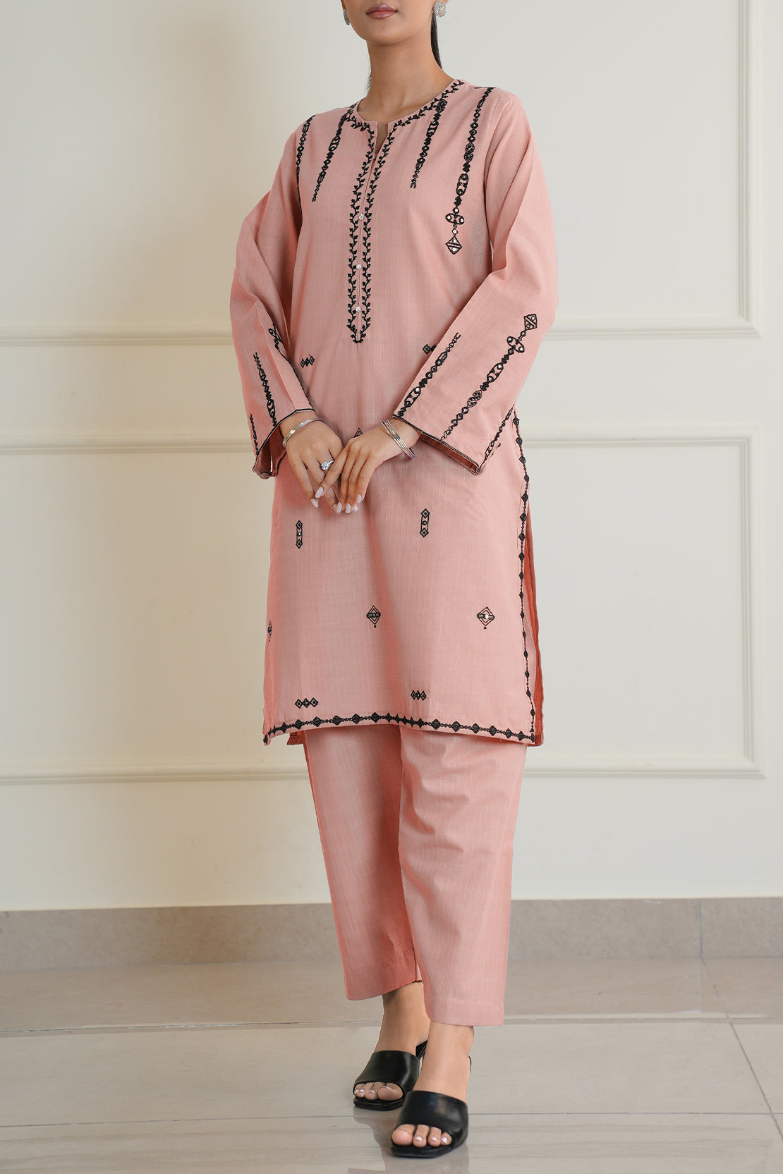 Embroidered Cotton Jacquard Stitched 2 Piece (Shirt/Trouser)